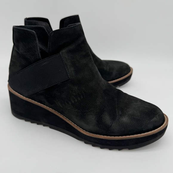 Eileen Fisher Shoes - Eileen Fisher Lark Black Nubuck Leather Wedge Ankle Boots Size 9.5